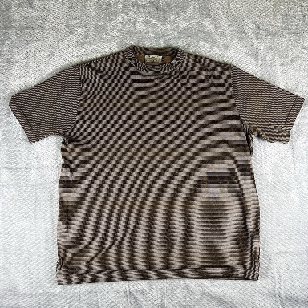 Vintage St Croix Patrick James USA Micro Stripe Knit T Shirt XL Brown Y2K